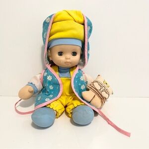 Vintage Cititoy Baby Doll 1988 Yellow Hat Pyjamas Teddy Plush Blue Blink Eyes